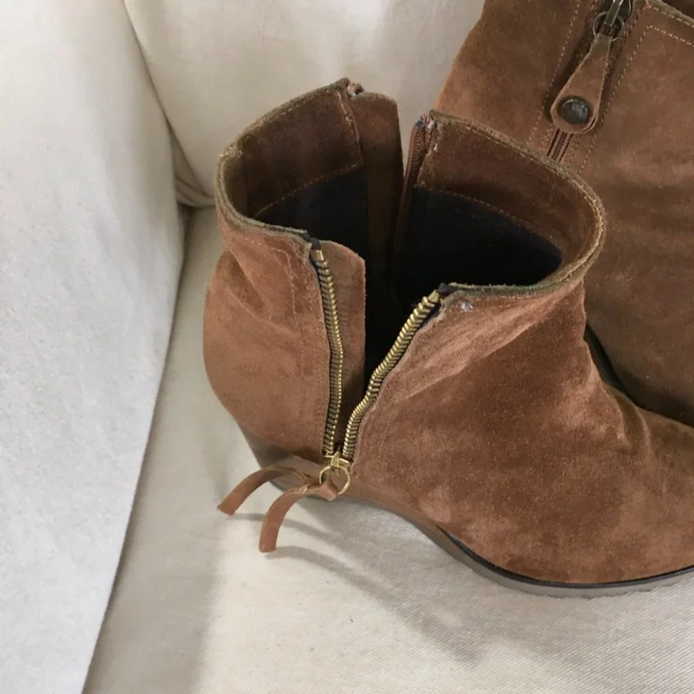 Fabianelli Italian Suede Leather Wedge Ankle Boot